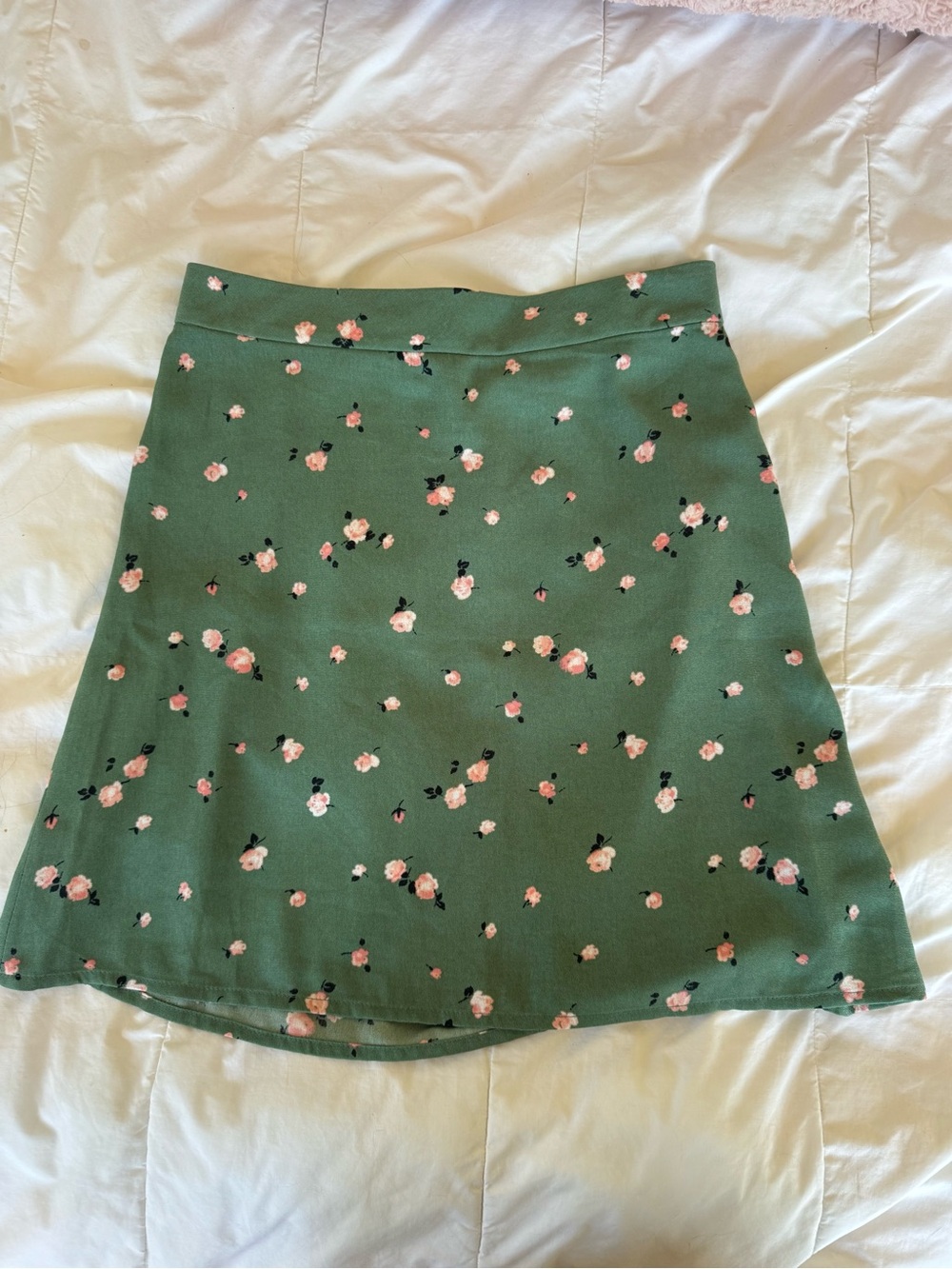 bp Green A-Line Skirt with Pink Floral Print